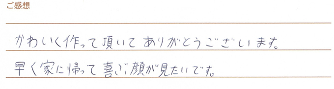 実筆のご感想　S&S様